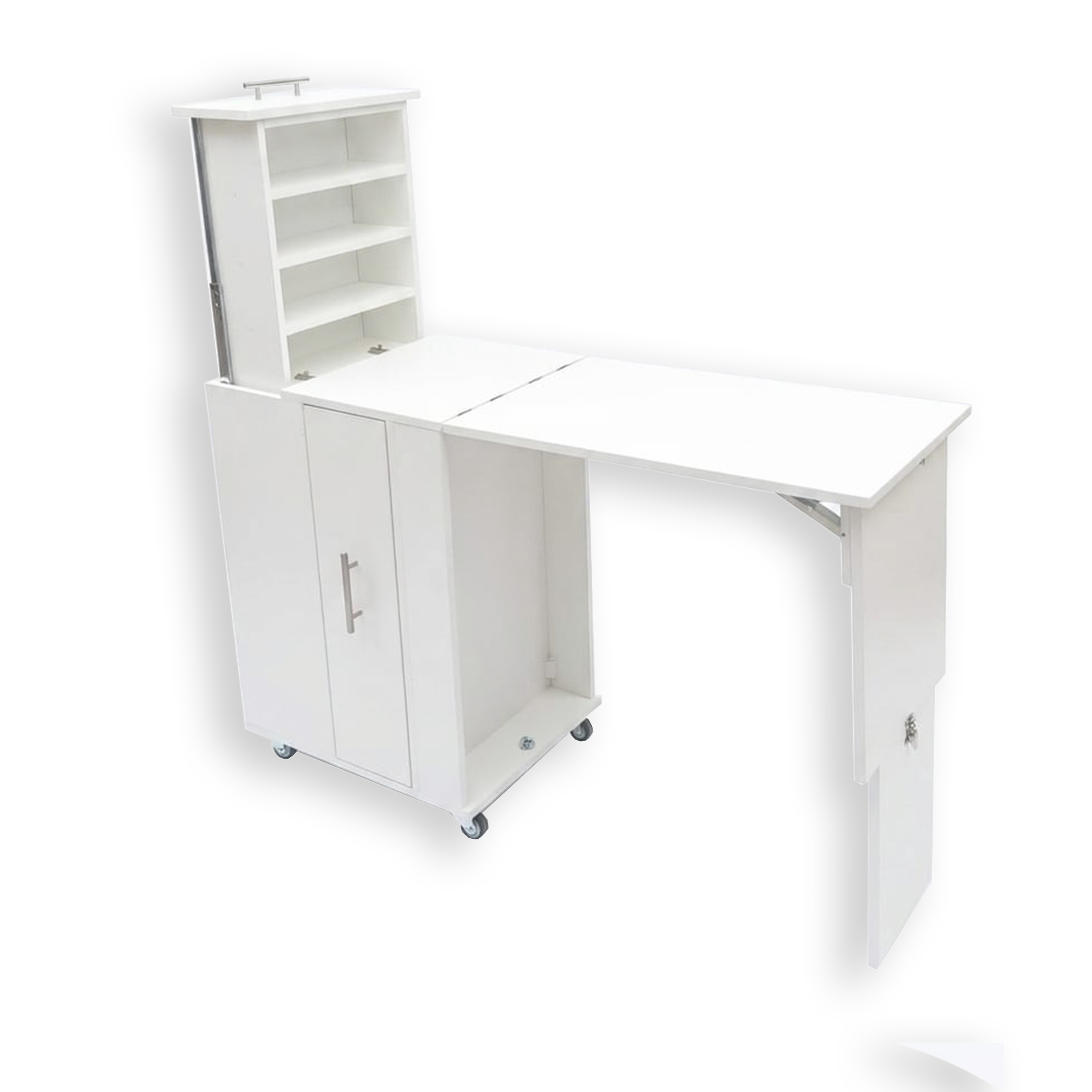 Foldable Mobile Nail Tech Desk with Hidden Storage & Pull-Out Workstation