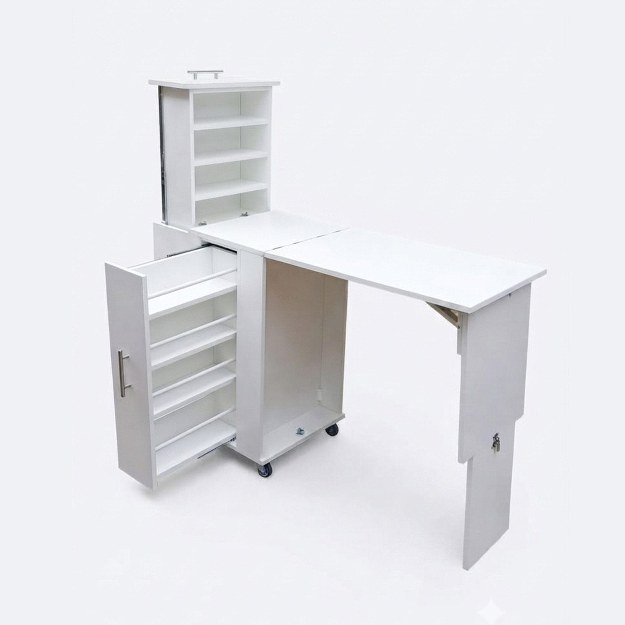 Foldable Mobile Nail Tech Desk with Hidden Storage & Pull-Out Workstation