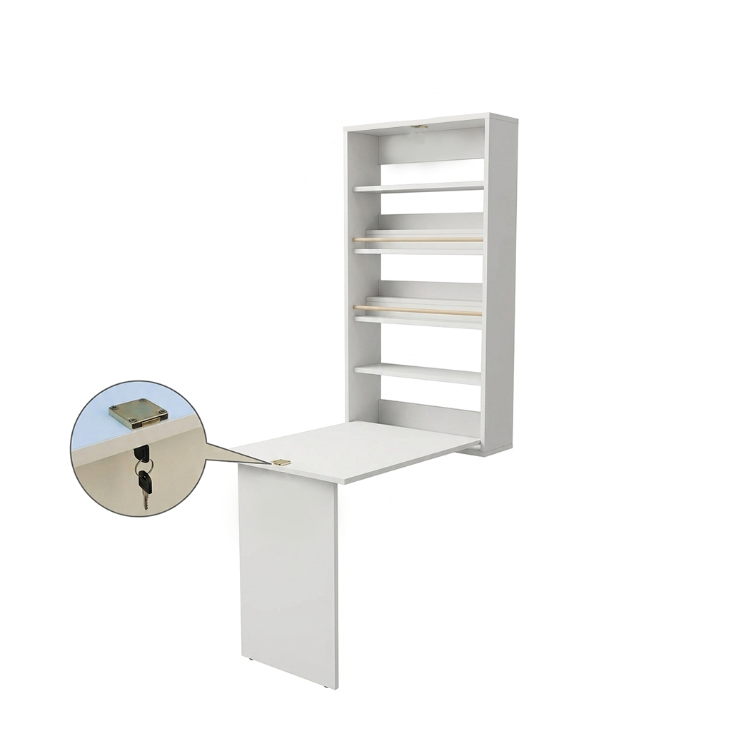 Foldable Floating Wall-Mounted Nail Tech Desk with Lockable Storage